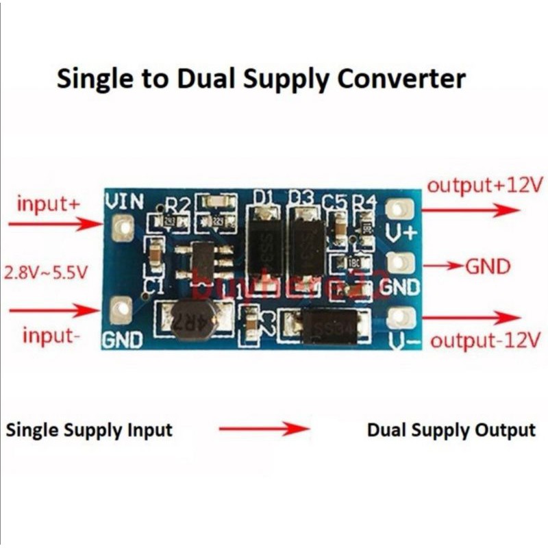 Modul Converter Dual Supply CT 12V Plus Minus dari input 2.8 - 5.5v