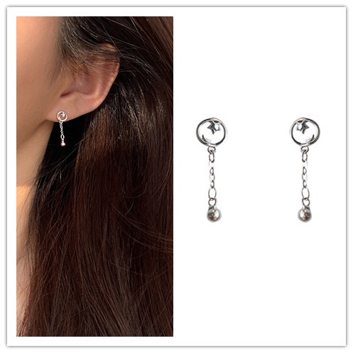 1 Pasang Anting stud Rantai Rumbai Liontin Manik-Manik Bintang mini Gaya Korea Untuk Wanita