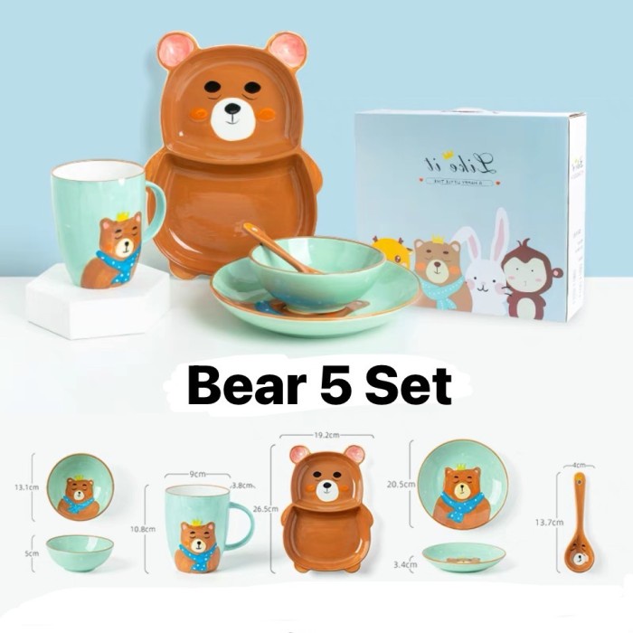 Bear Kid set 5/ Piring makan anak lucu ceramic Keramik