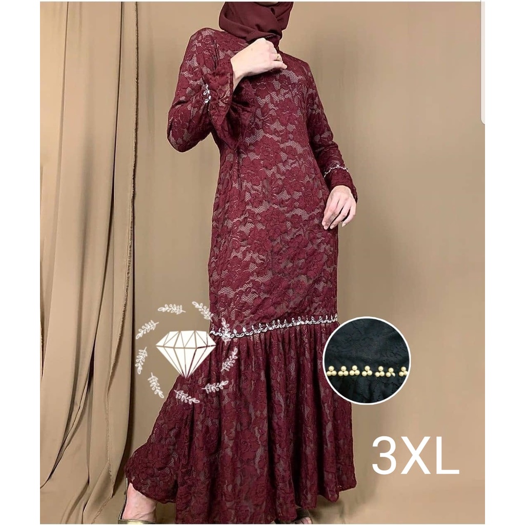 PCS MAXY NURHALIZA DUYUNG MUTIARA BRUKAT FASHION PAKAIAN WANITA DRESS GAMIS MAXI 5 UKURAN M L XL XXL 3XL MS ADA VIDEO REVIEW ASLI PRODUK-Maroon 3XL