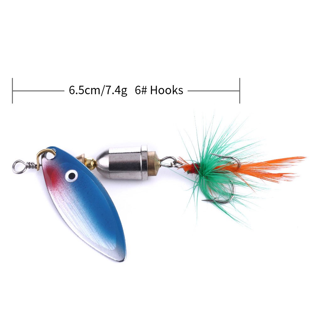 HENGJIA 1pcs 7.4g Spinner Bait umpan sequin payet pancing metal spoon Feather Hook fishing lure ikan bait bass