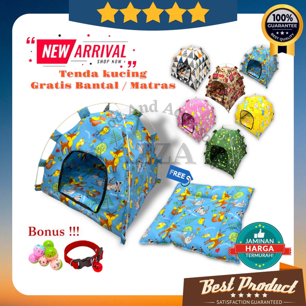 Tenda Kucing Anjing Portable Murah Gratis Tempat Tidur Kucing Kualitas Premium / Tenda Kucing Bisa di Lipat free Matras Kucing (Ukuran 40x40x42)