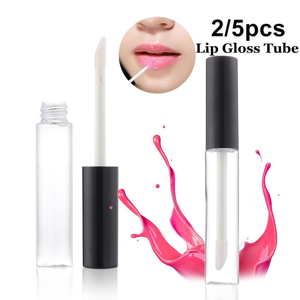 Preva 2/5Pcs Tabung Lip Gloss Dengan Kuas Portable Kosong Bening Ukuran Mini Botol Isi Ulang