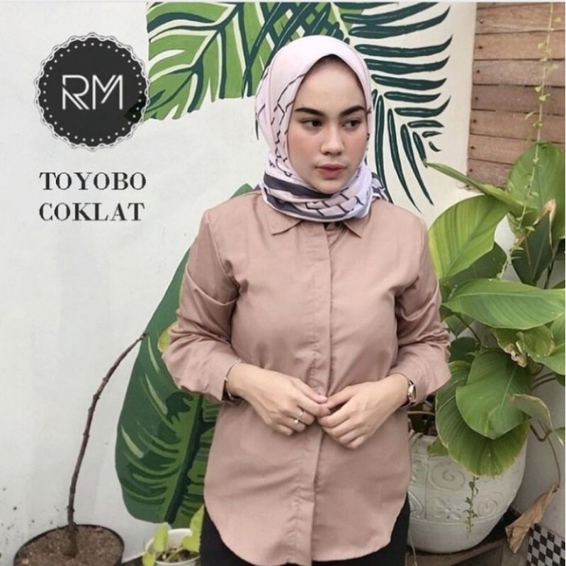 kemeja toyobo wanita/ Kemeja basic wanita /kemeja polos wanita/kemeja putih/ blouse toyobo jumbo ori-Coklat