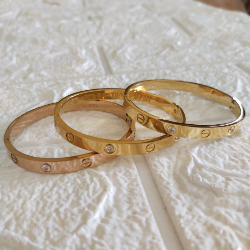 3pc gelang titanium premium quality titanium asli kode 750 6688 lapis emas