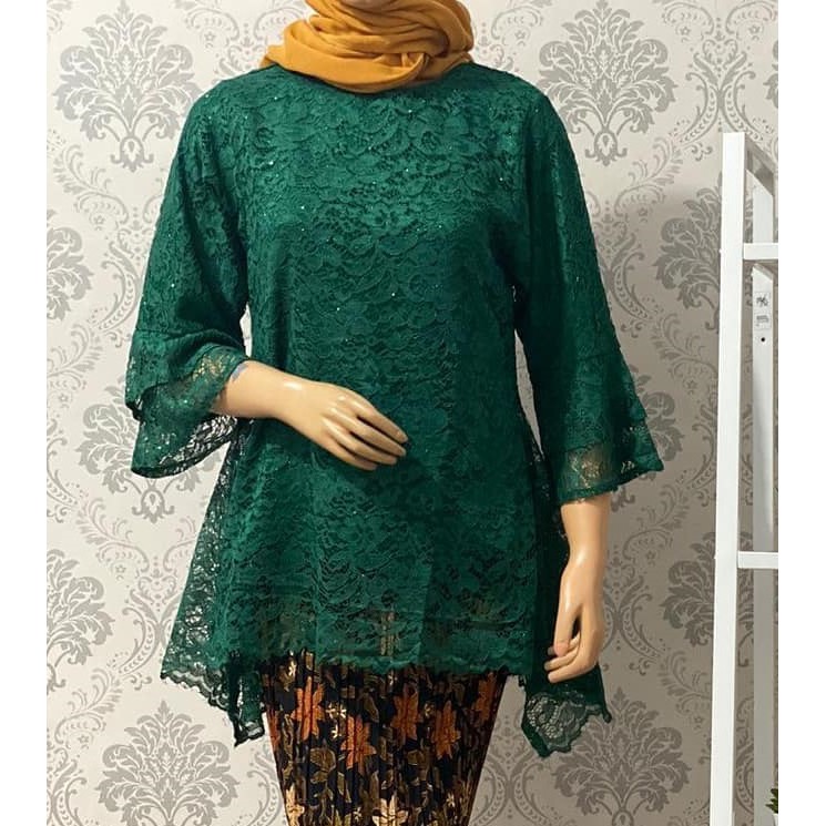 ATASAN KEBAYA BROKAT/KRBAYARINJANI REAL PICK _KEBAYA BROKAT/KEBAYA MODERN/BAJU WANITA/BAJU KEBAYA-HIJAU