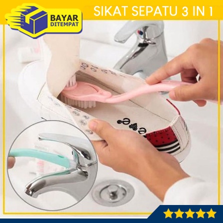 Pembersih Sikat Sepatu TRIPLE BULU Dua Sisi Multifungsi Sikat Sandal 3 in 1 Laundry