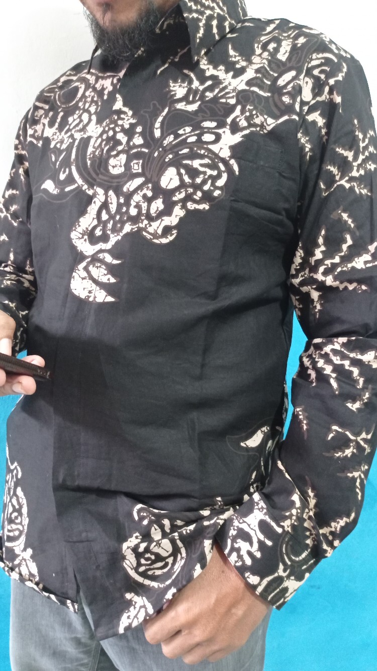 Wiguna Kemeja Batik Pria Lengan Panjang Slimfit Katun Printing Hem Baju Seragam Kantor Modern