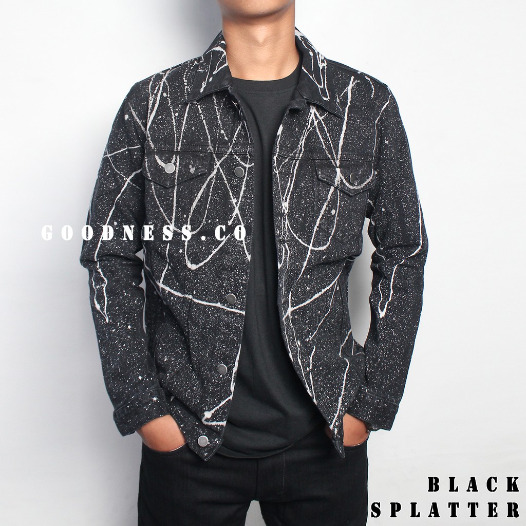 Jaket denim jaket jeans pria jaket pria jaket oversize black splatter