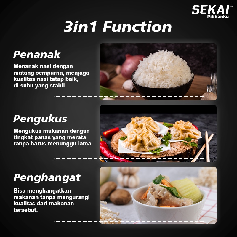 SEKAI Rice Cooker / Penanak Nasi Magic Com Penghangat Nasi 3 in 1 / Stainless Body 1.8L - CMW 520