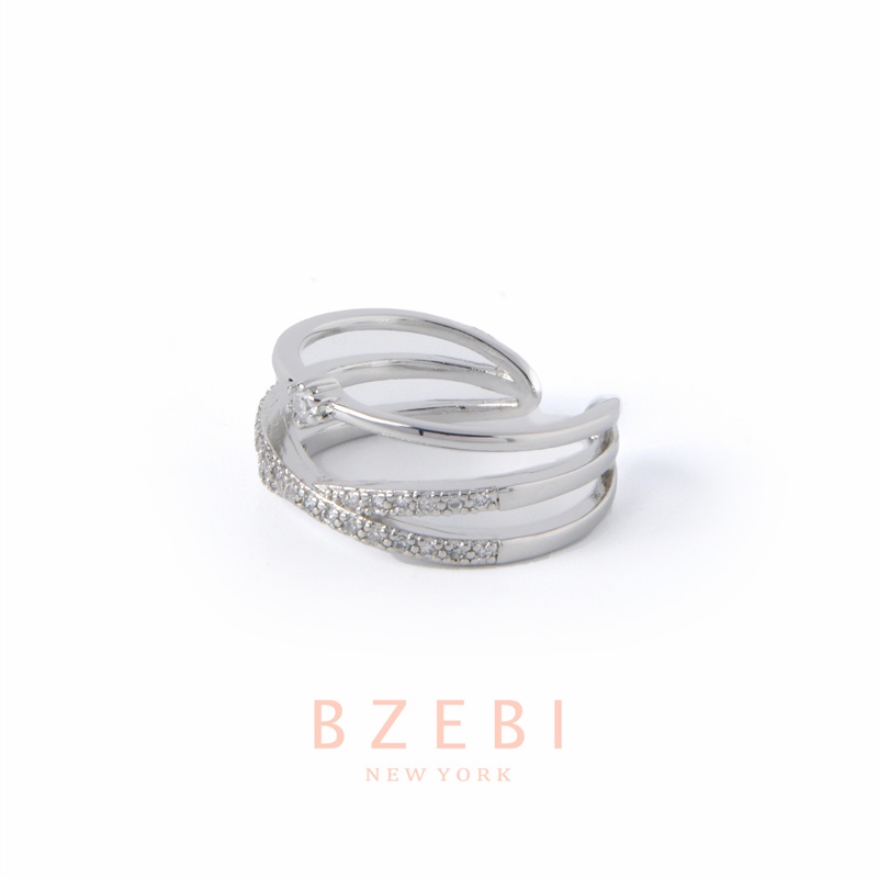 Bzebi Cincin Lapis Platinum 18k Model Terbuka Adjustable Hias Kristal Berlian Imitasi 773r