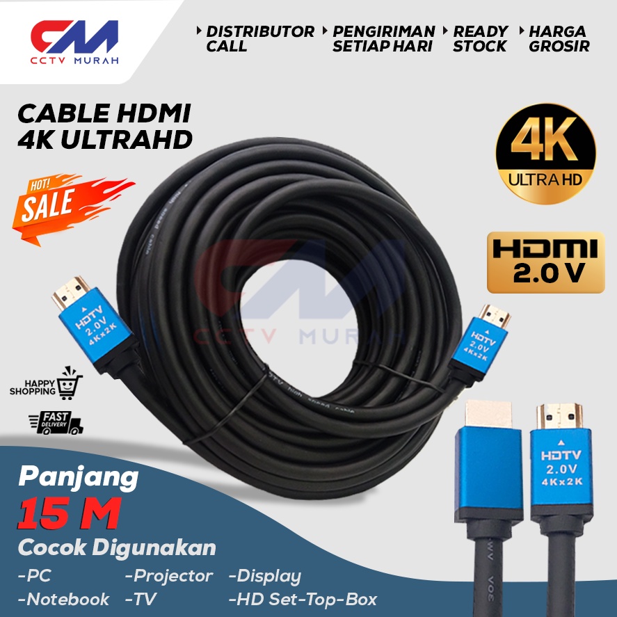 Kabel HDMI V.2.0 4K Gold Plated HD Cable HDMI 15 Meter