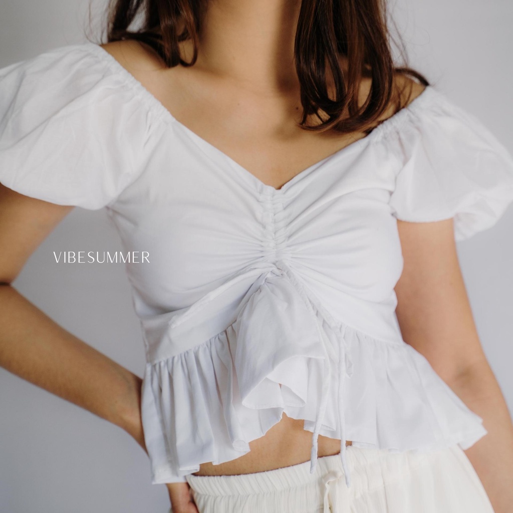 BLOUSE CROP WITH LINE | BAJU BLOUSE CROP TOP | BLUS CROP TOP | CROP BLOUSE DENGAN TALI | BAJU BLUS D