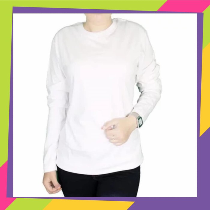 Kaos polos PANJANG wanita PUTIH / oblong cewek lengan panjang / kaos hijab / winstar polos - KAOS PO
