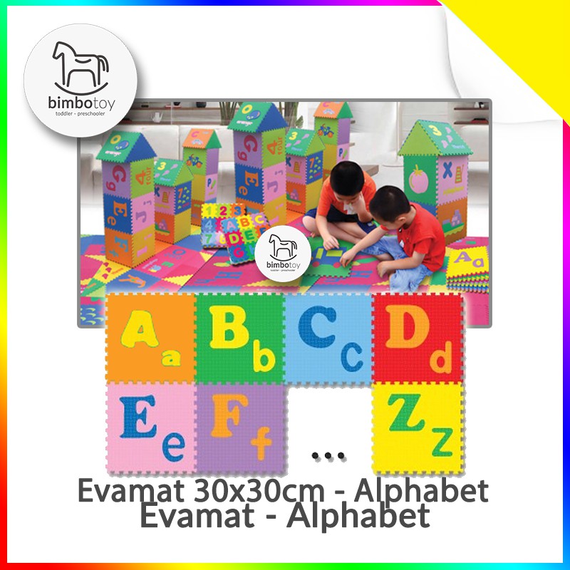 Bimbozone - Playmat anak Karpet Puzzle Evamat Alphabet Huruf | Evamat 30x30cm UNIMATS - ABJAD