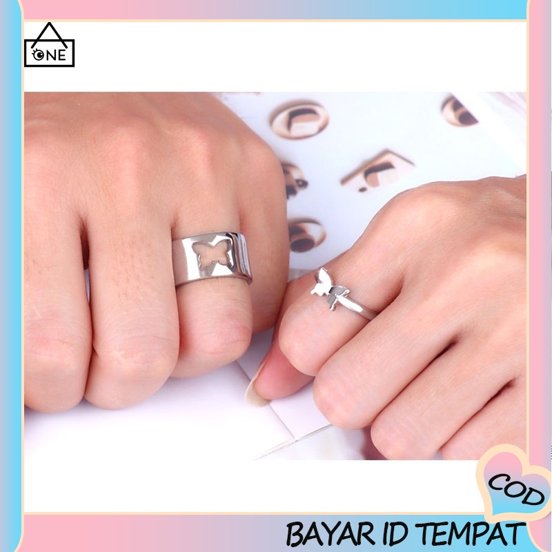 COD❤【stock】 2pcs cincin korea cincin couple emas murah cincin kupu Kupu hollow retro cincin aksesoris