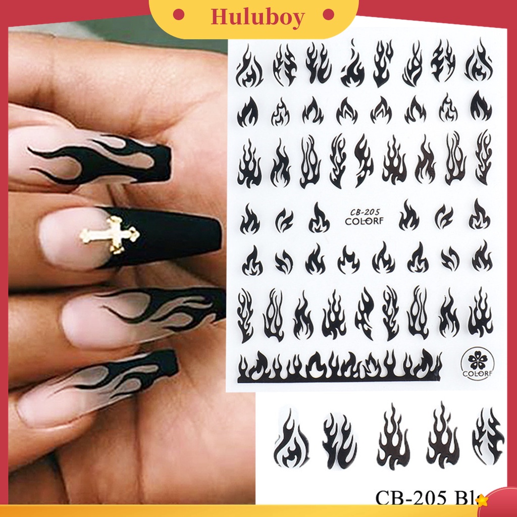 Huluboy Huluboy♡ Stiker Kuku 3D Efek Api Holografik Tidak Pudar Untuk Manicure