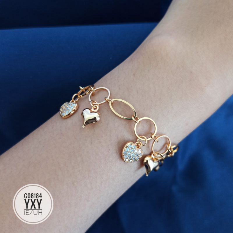 Gelang Yaxiya Rantai Oval Love Gold G08184