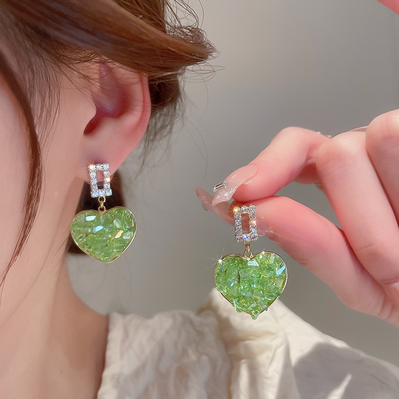 Anting Kristal Zircon Bentuk Hati Untuk Musim Panas