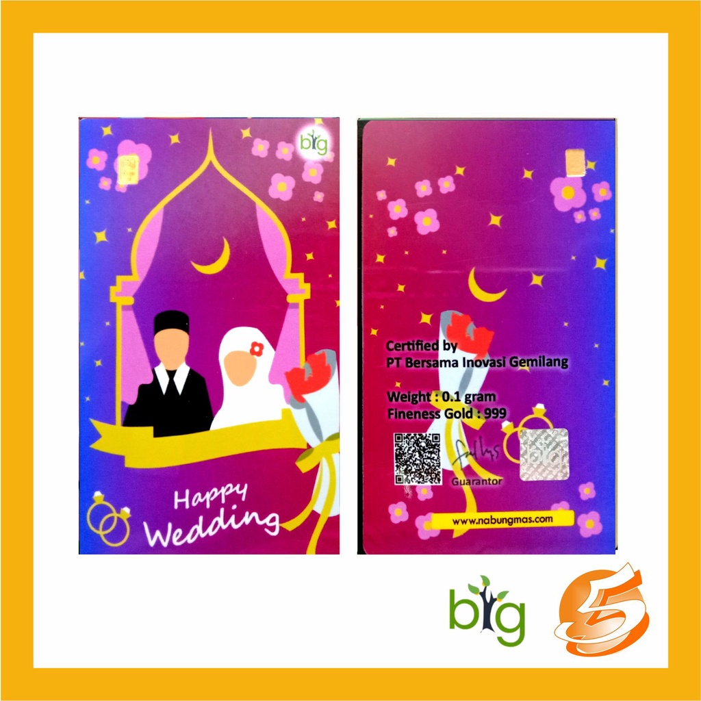 Emas Logam Mulia 0.1 gram Happy Wedding BIG LM Murni 24k Micro Gold Hadiah Kado Gift Pernikahan