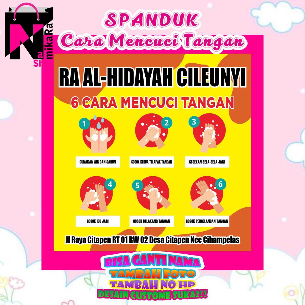 Spanduk Banner Backdrop Protokol Kesehatan TK, SD,MTS/ Banner COVID-19 / Spanduk Cara Cuci Tangan