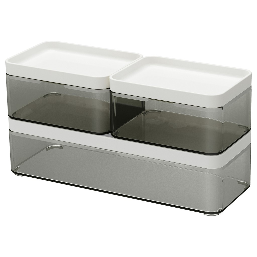 IKEA BROGRUND Kotak set isi 3 abu abu transparan putih IKEA BROGRUND Kotak set isi 3 abu abu transparan putih
