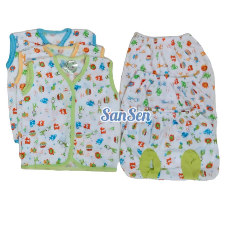 12pcs 6pasang setelan baju bayi KEYKO tanpa lengan yukensi kutung celana pop motif animal