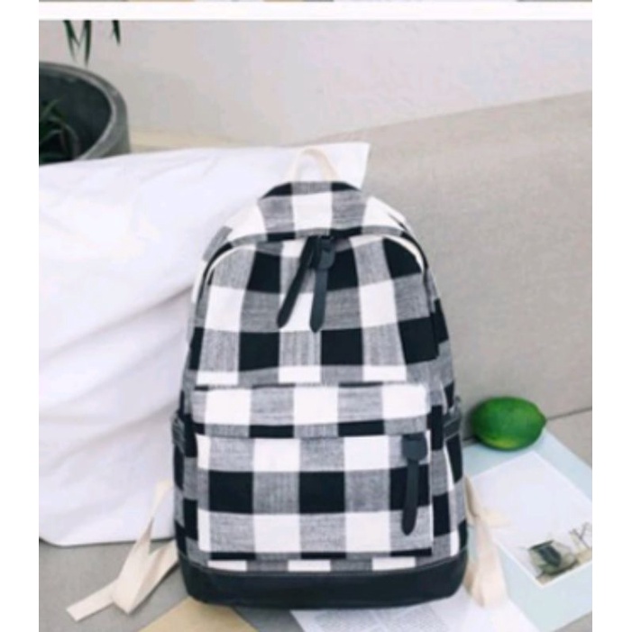 Mochillastore - Tas Ransel Anak Sekolah Sd- Smp Tas Motif Garis Kotak Tas Kanvas  Tas anak Perempuan Laki-laki Termurah