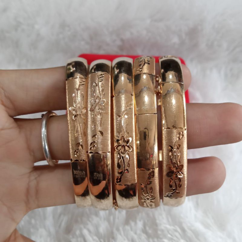 Gelang Bangkok Ukir Doff, Perak 925, Sepuh Emas Kuning