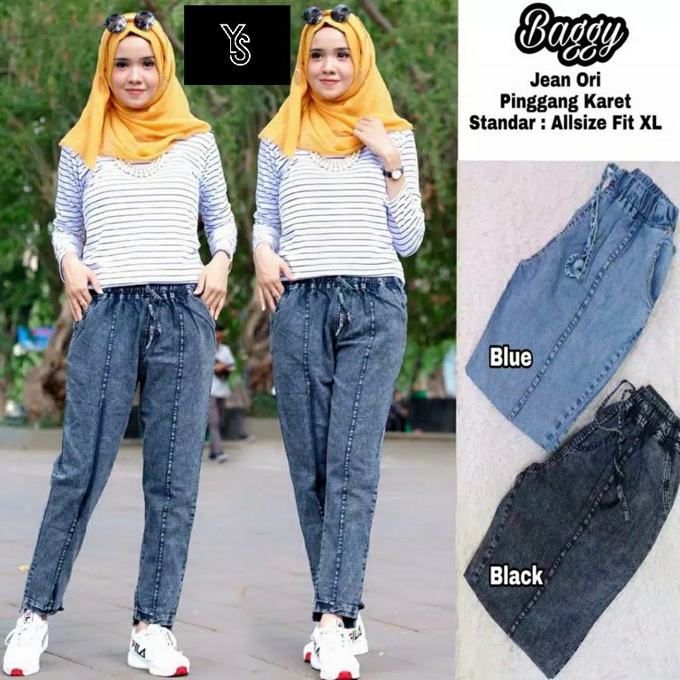 Celana Baggy Jeans Snow Wanita Jinjong Snow Baggy jeans Standar dan Jumbo