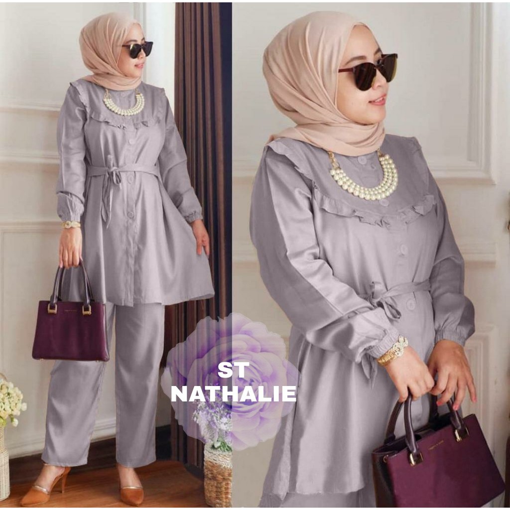 Baju Setelan Kekinian Wanita Muslim Nabtik Real Pic rayon viscose cardi LD124cm pj100cm