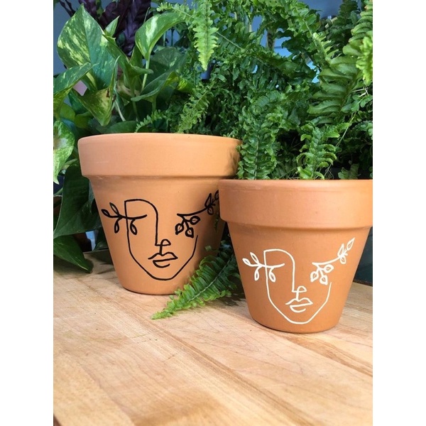 Pot Terakota Handmade Motif E / Vas Tanah liat / Cover Pot Gerabah Sukulen / Aesthetic Decor / Pot B