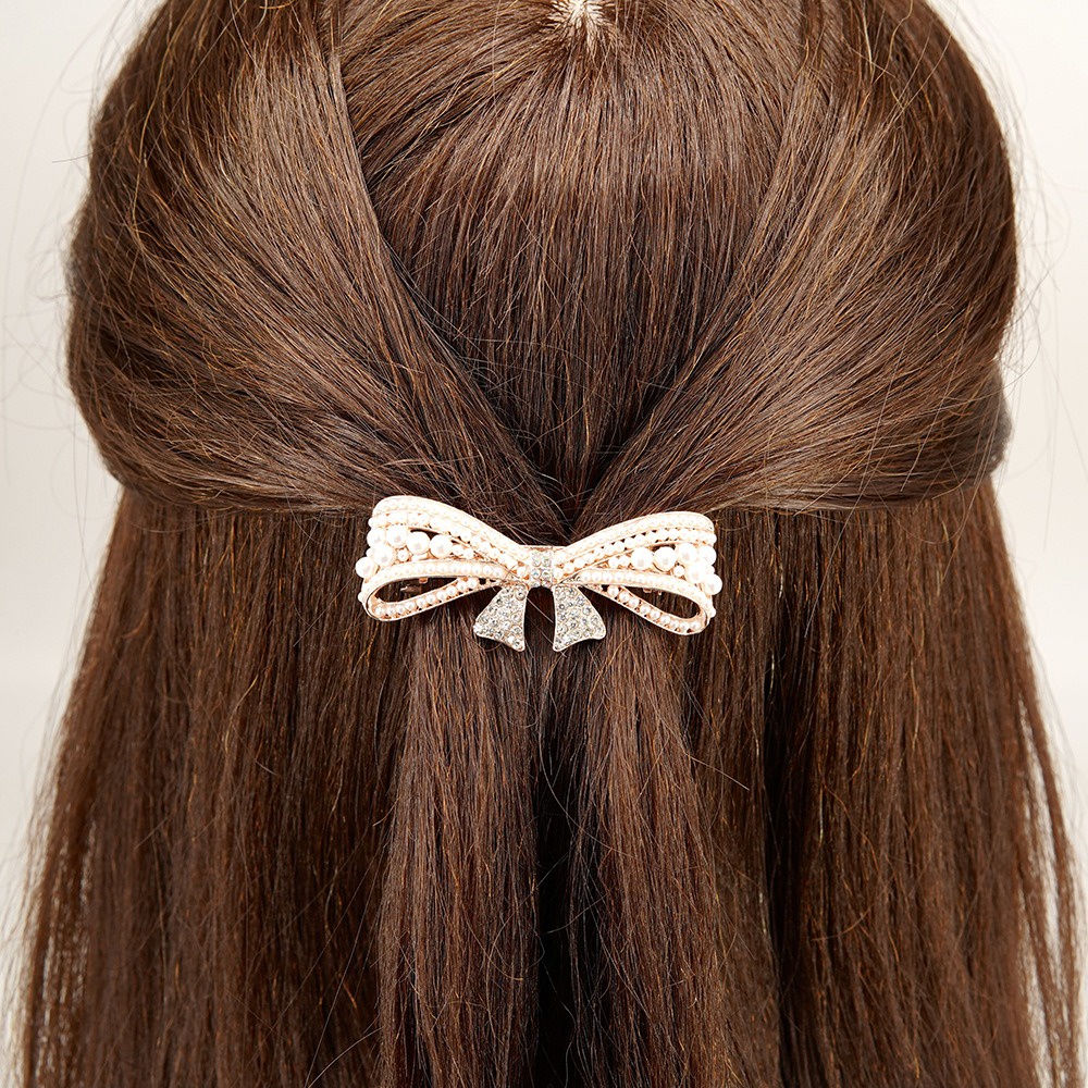 Jepit Penjepit Rambut Korea Otomatis 6.5cm Mutiara Motif Pita Jedai Besi Elegan Alloy Dewasa Unik Lucu