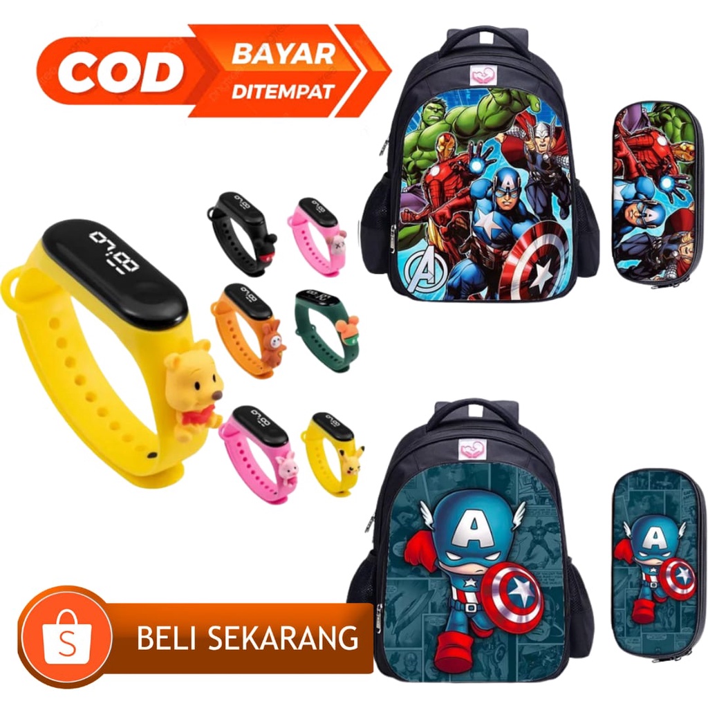 NIQABIS Tas Ransel Anak Laki Laki Karakter Avengers Marvel Tas Sekolah Anak PG PAUD TK SD Tas Anak