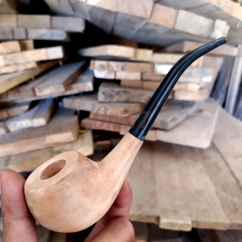 Pipa Cangklong Kayu sawo stem tanduk asli khusus tembakau