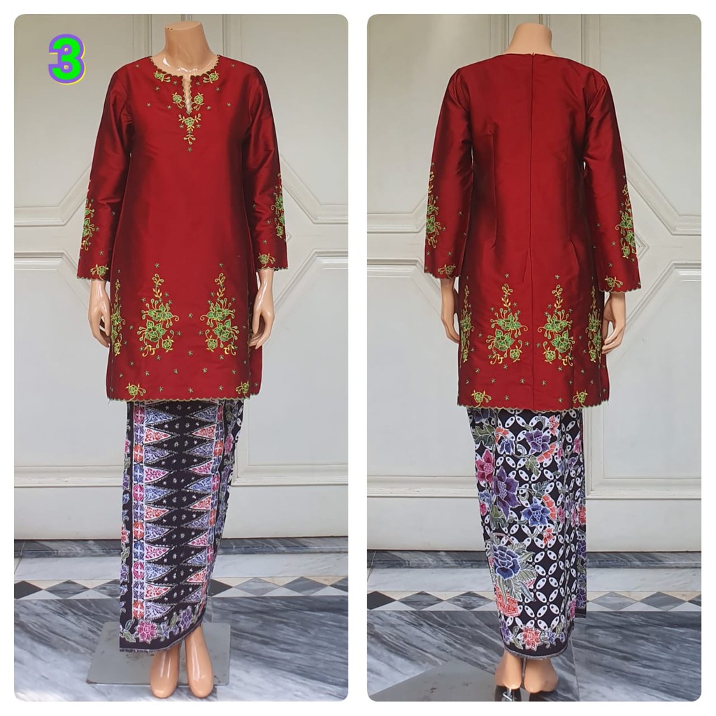 STELAN BAJU KURUNG MELAYU BORDIR WARNA / SET TUNIK MELAYU DAN ROK TUMPAL