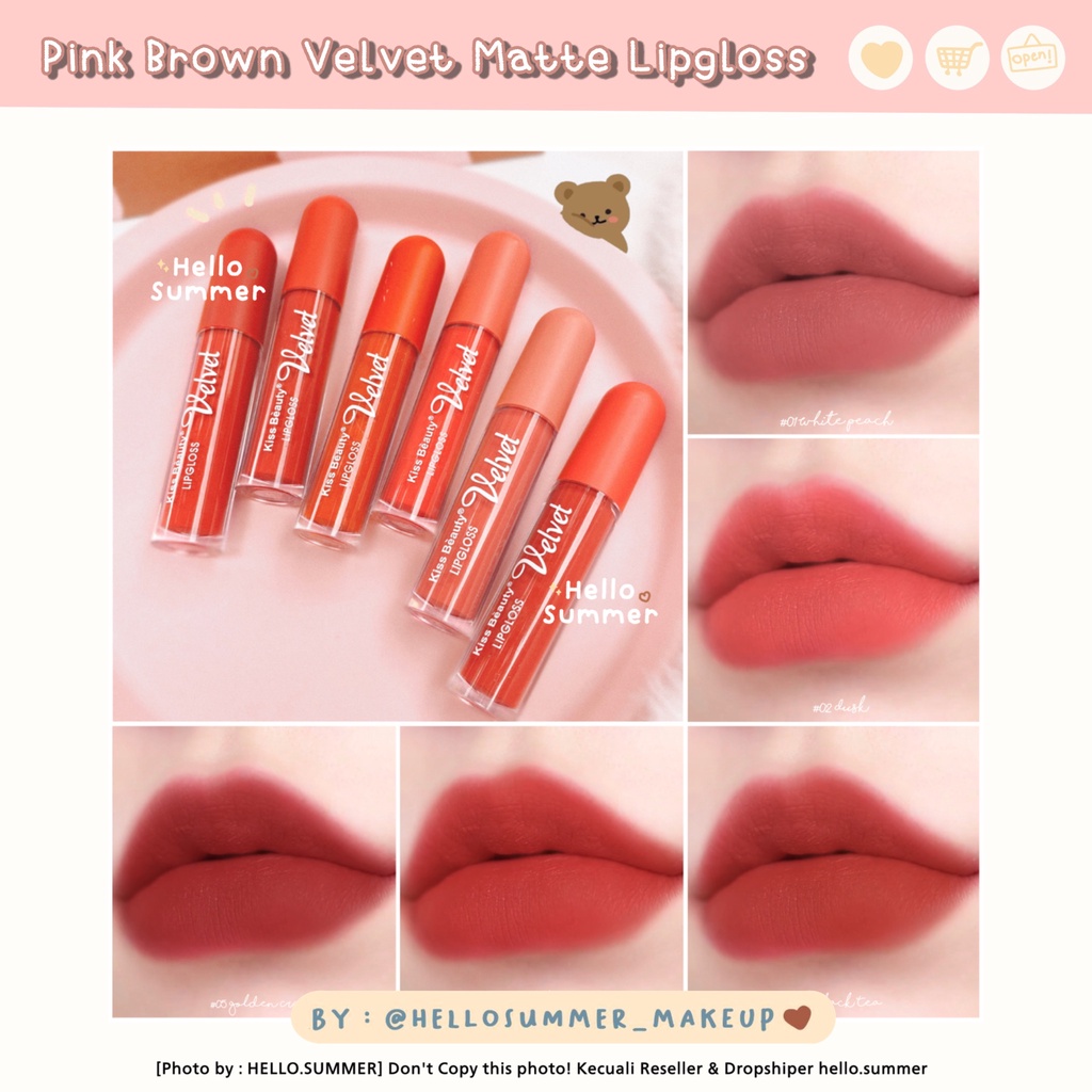 𝐌𝐀𝐓𝐓𝐄 𝐋𝐈𝐏𝐒𝐓𝐈𝐂𝐊 - Kiss Beauty Pink Brown Velvet Matte Lipgloss Longlasting Tahan Lama 5ml
