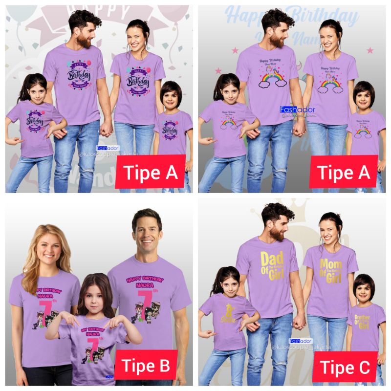 GRATIS CUSTOM NAMA/FOTO/ANGKA Baju/Kaos Couple Lylac/Lilac/Ungu Muda/Lavender /T-Shirt Ultah/Ulang T