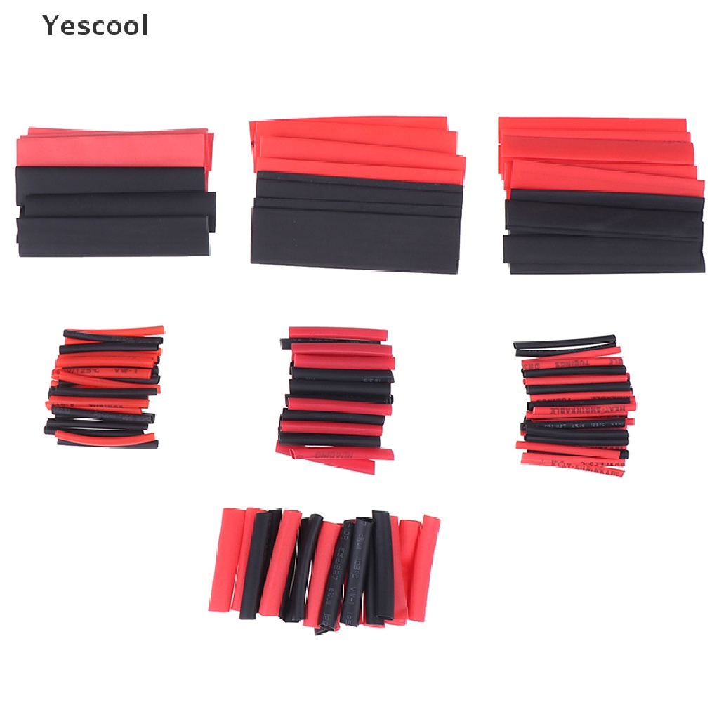 Yescool 127Pcs Selang Bakar heat shrink Tahan Cuaca Aneka Ukuran Warna Hitam