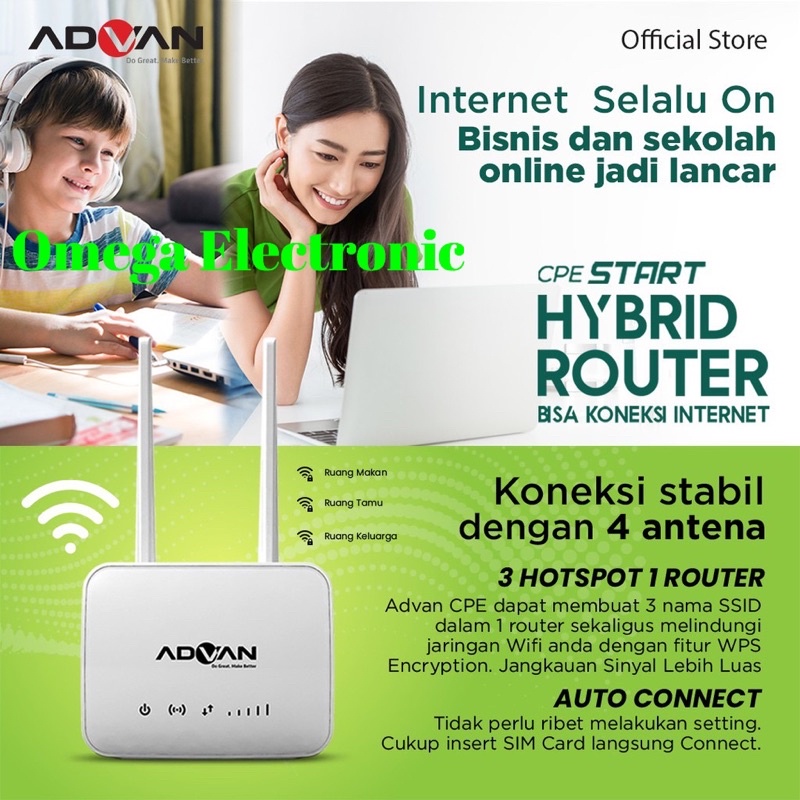 Advan CPE START Home Router Modem 4G LTE Telkomsel Orbit Wifi Hybrid 300Mbps