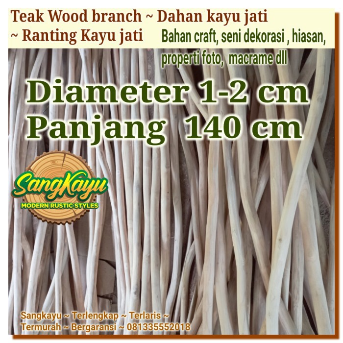 Kayu dahan kayu jati teak wood 1-2x140cm bahan macrame craft dekorasi