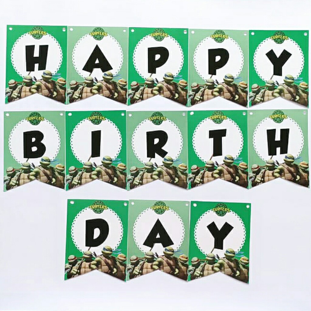banner garland bunting flag ulang tahun happy birthday karakter kura kura ninja turtle turtles