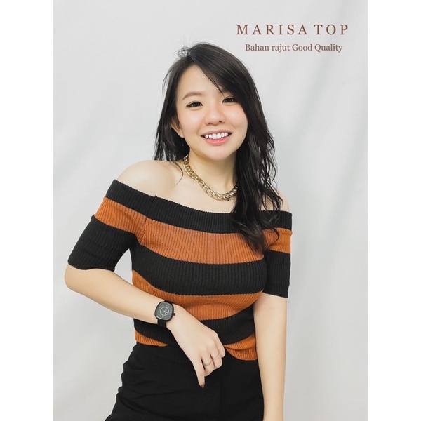 Marisa Top Rajut Sabrina Fashion Cewek Kekinian Baju Wanita