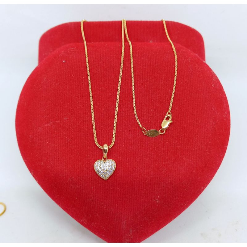 KALUNG SILVER 925 LAPIS EMAS ASLI - KALUNG ITALI SANTA + LIONTIN MODEL LOVE MATA PUTIH FULL - PERHIASAN PERAK 925 ASLI LAPIS EMAS PUTIH