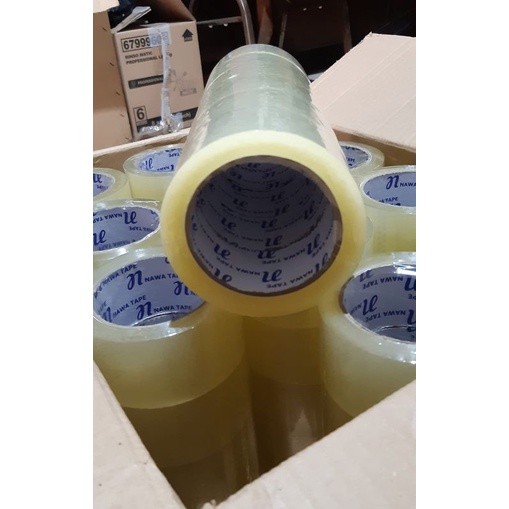 

Lakban nawa tape 45mm×90 yard tersedia coklat dan bening perdus or karton