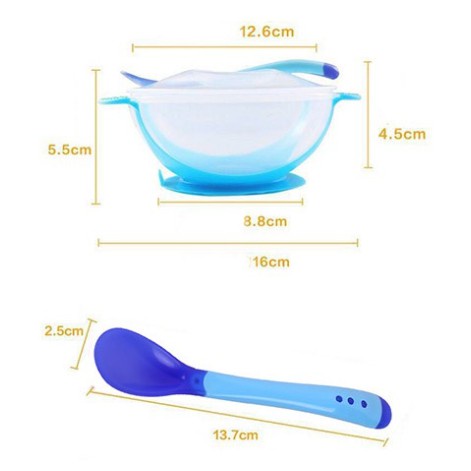 Mangkok bayi / Mangkok dan Sendok tutup makan bayi dengan sensor panas &amp; anti slip mangkuk anak [1KG=14PCS] GM28