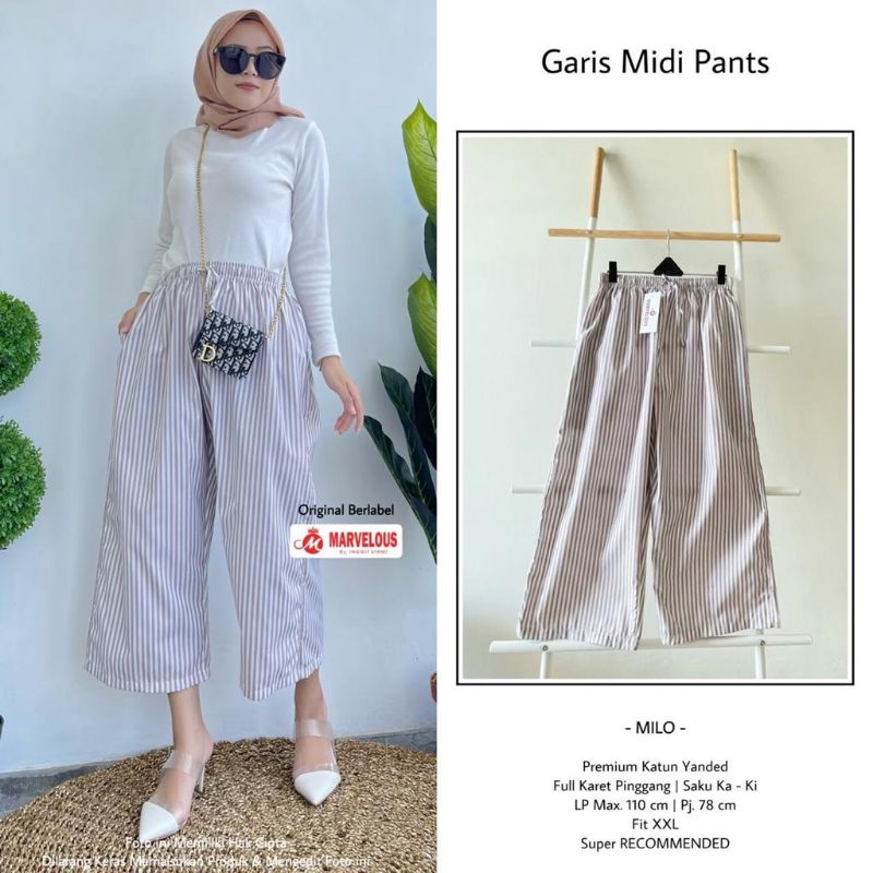 Garis midi pants celana wanita motif salur by marvelous