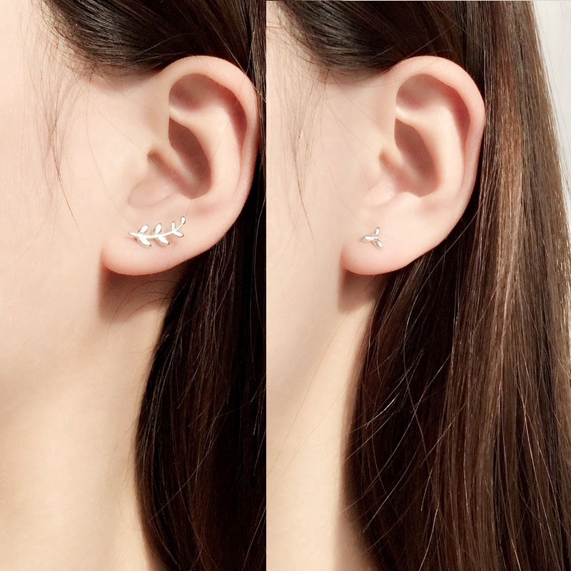 Anting Desain Cabang Daun Zaitun Asimetris Bahan 925 Sterling Silver Hypoallergenic Untuk Wanita