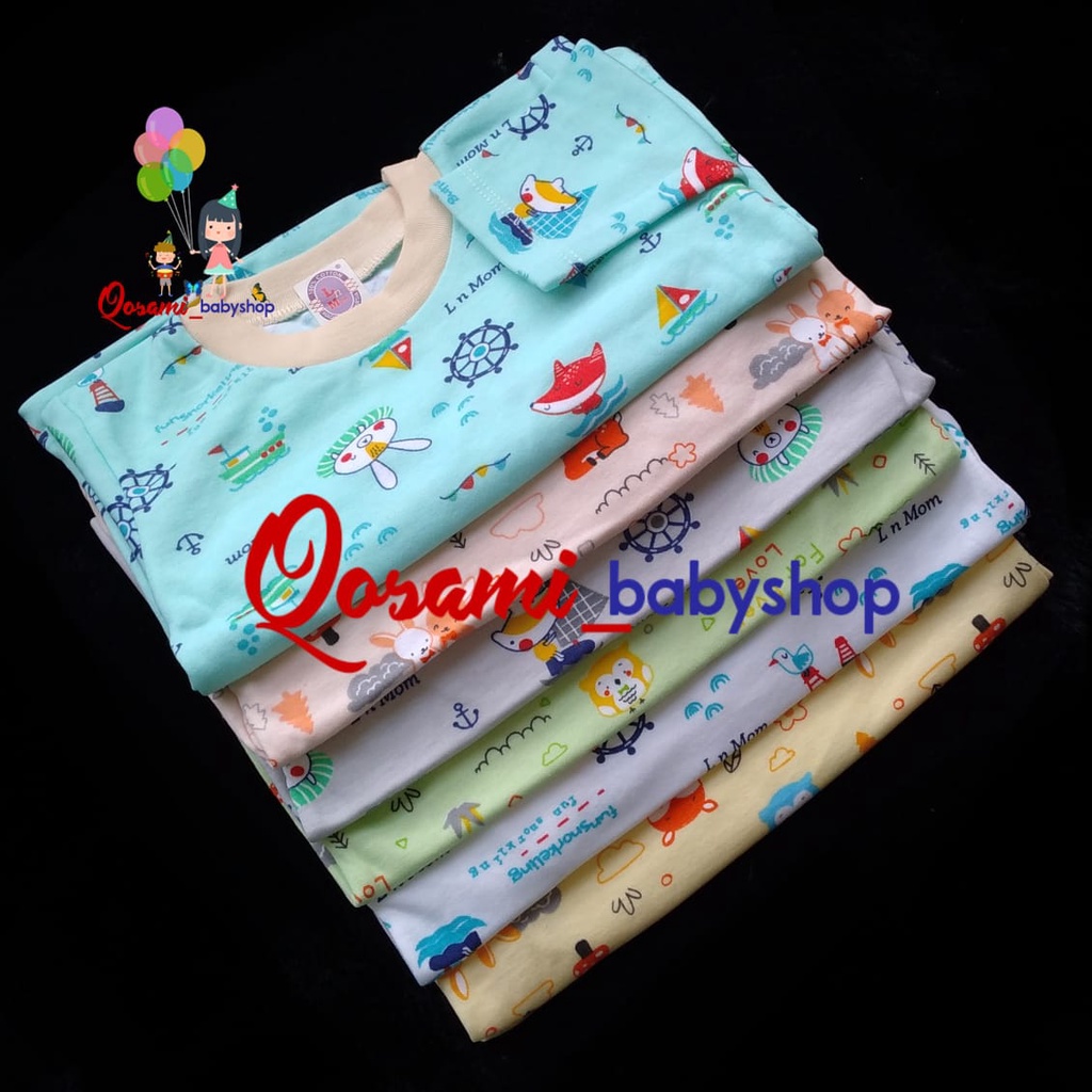 L - MOM 3 pcs Kaos Oblong Panjang Bayi Motif Print Uk S, M, L, XL SNI