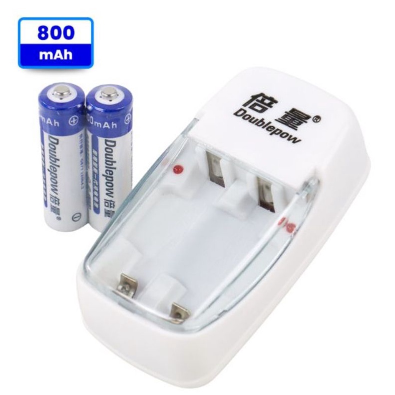 Doublepow Charger Baterai 2 Slot for AA/AAA with 2 pcs AA Battery Rechargeable NiMH 800mAh - DP-B01